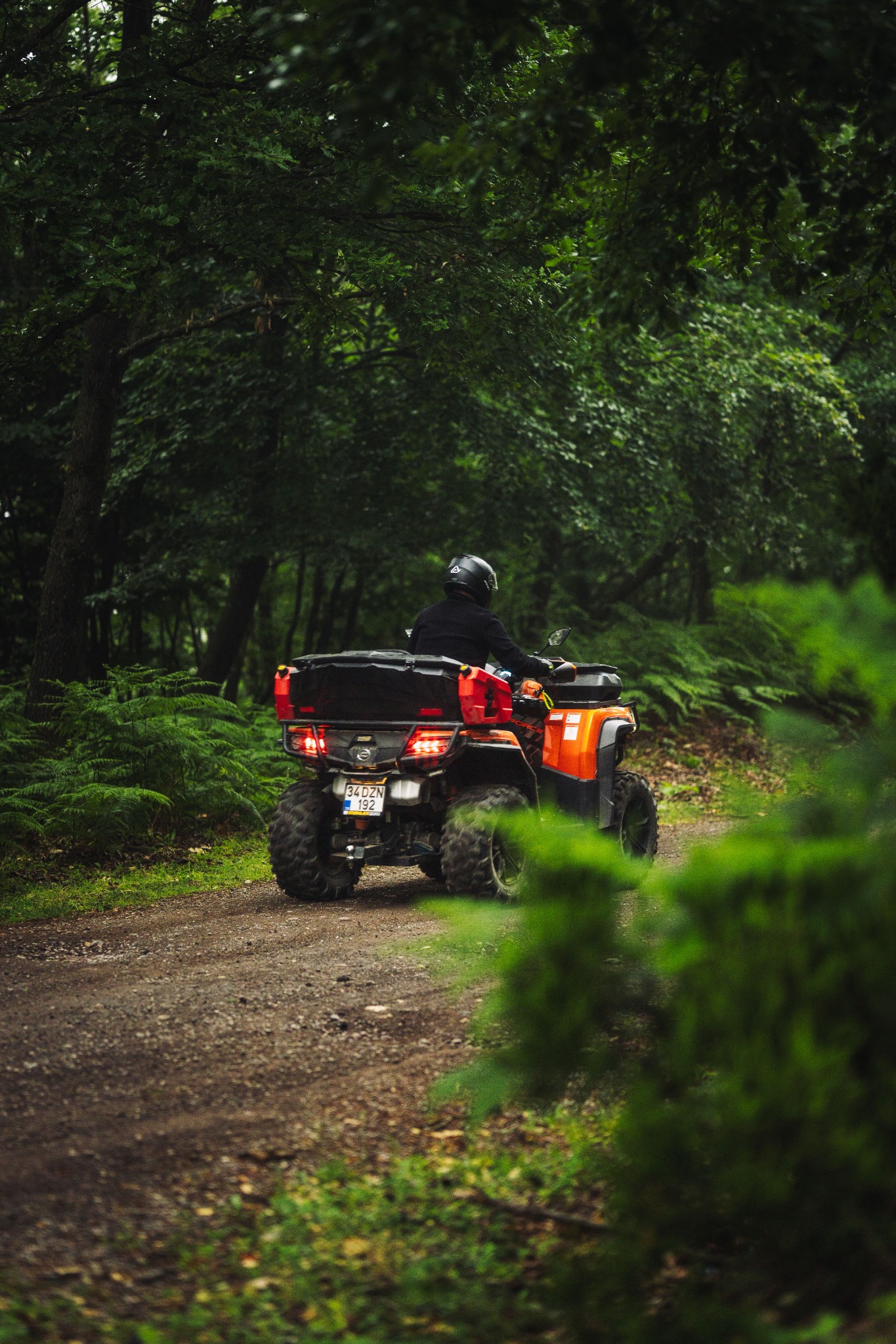 An ATV rider on a wooded Northwoods trail near the campground