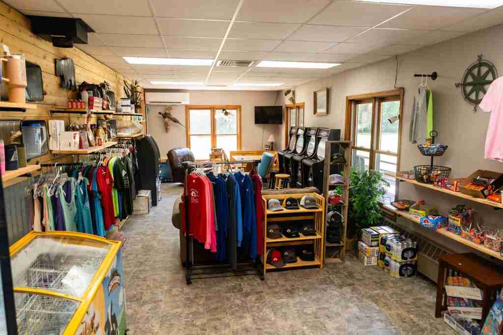 The camp store at Heaven’s Up North Campground stocked with supplies, apparel and essentials