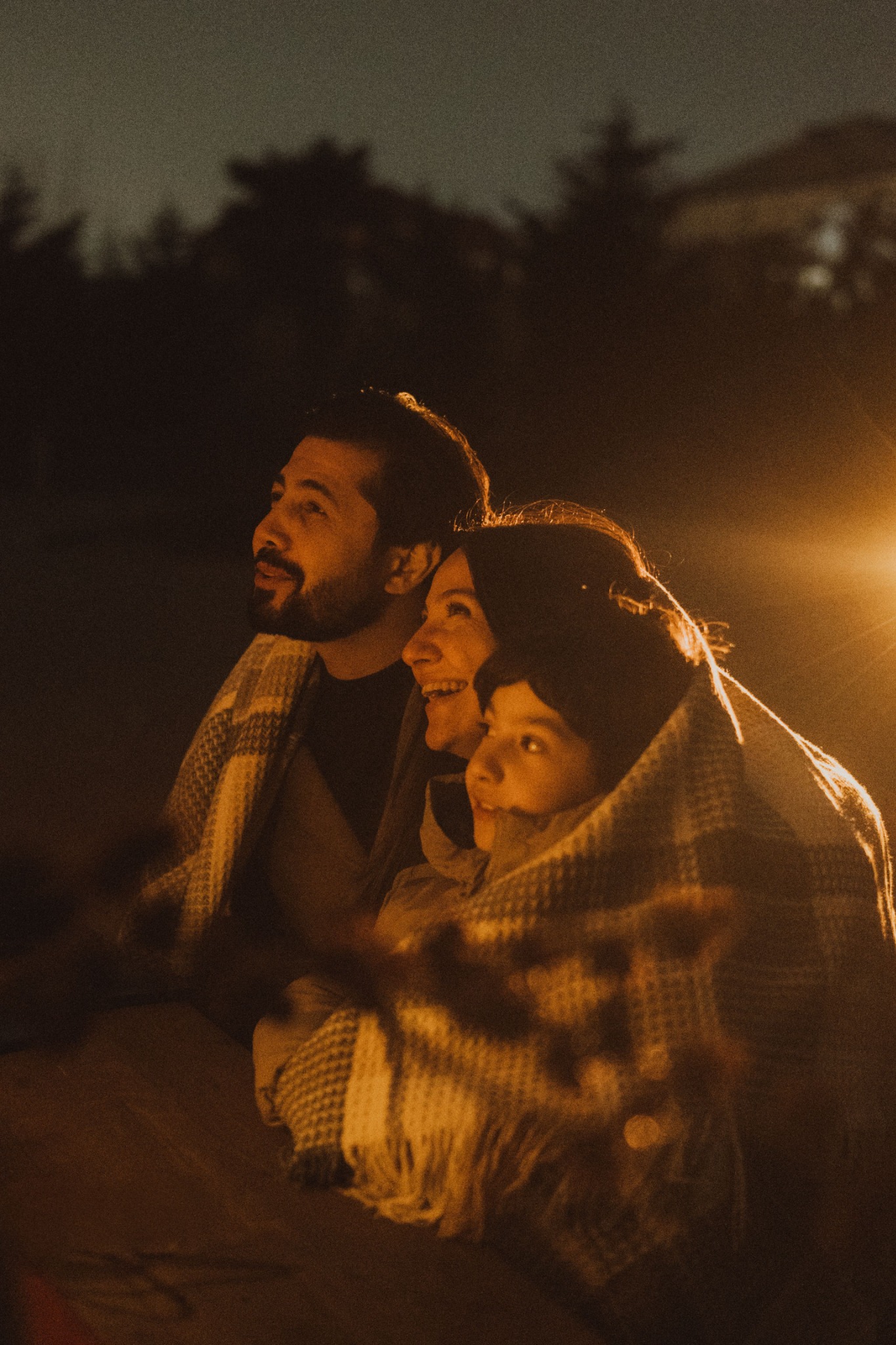 A family gathered around a campfire